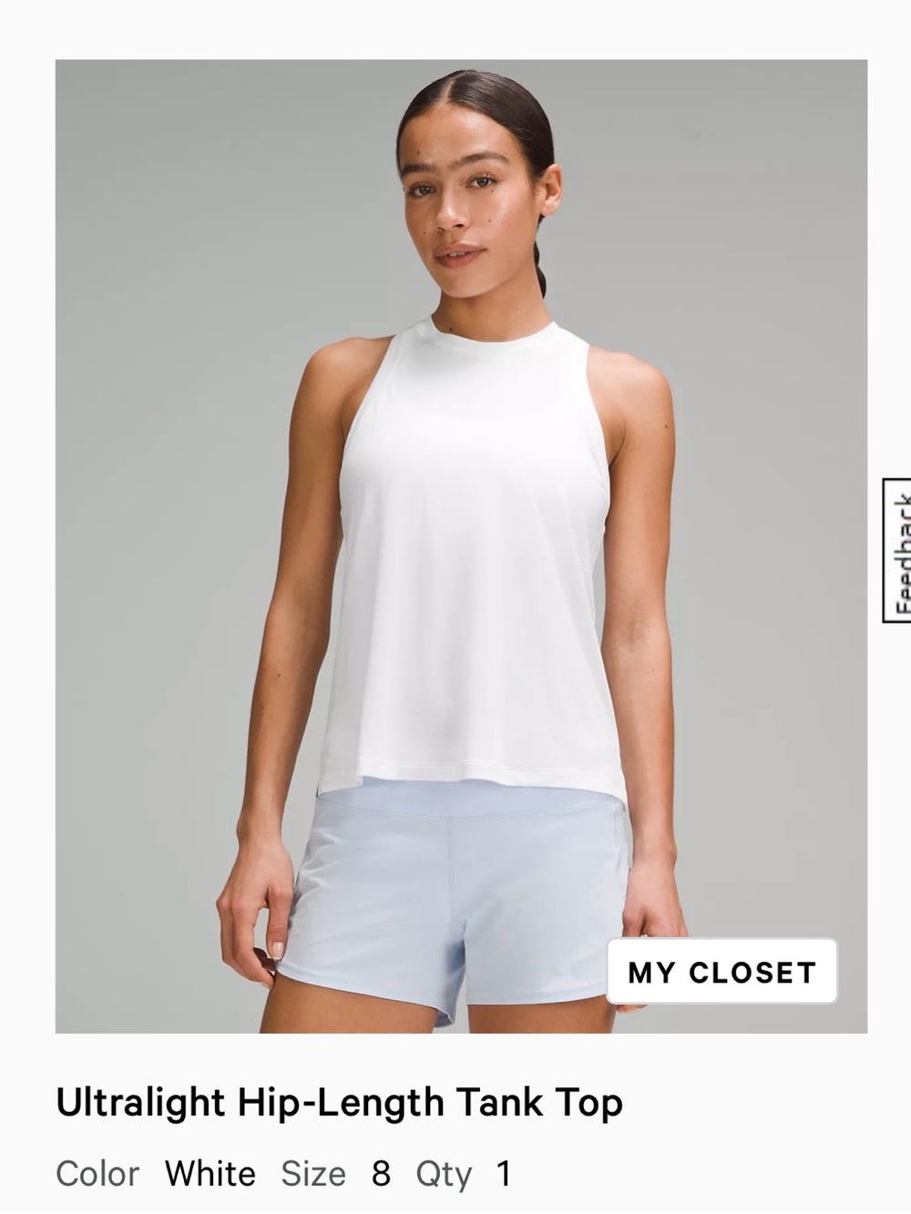 Lululemon White Ultralight Hip-Length Tank Top